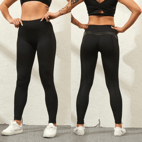 Butt Lifting High waist Fitness Gym Leggings With Mesh And PU Leather –  Curvypower