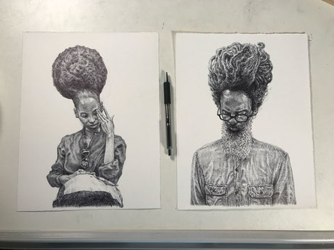 Two illustrations of different people, a woman and a man