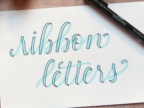 Ribbon lettering with outlined downstrokes