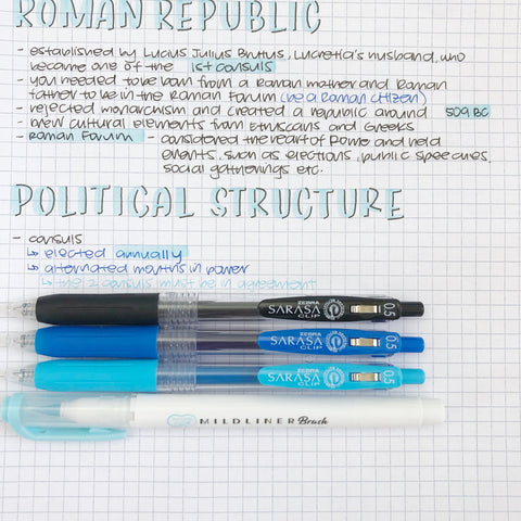 Sarasa Clip with Mildliner Brush Pen for study notes
