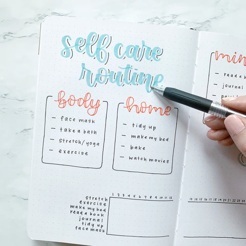 Self-care bullet journal spread