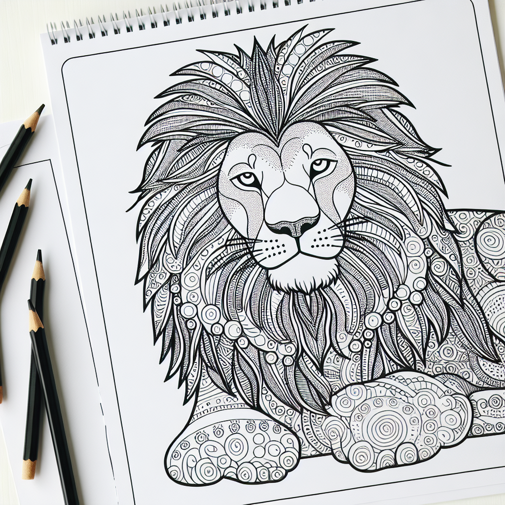 Craft a basic coloring book page suitable for a 7-year-old child. The page should be outline-only, allowing for personal creativity and driven engagement. The main subject on this page should be a lion. The art should be straightforward, stripped of details extraneous to a 7-year-old's comprehension but maintaining the majestic essence of a lion. The image should be in black and white, emphasizing contrast and form.