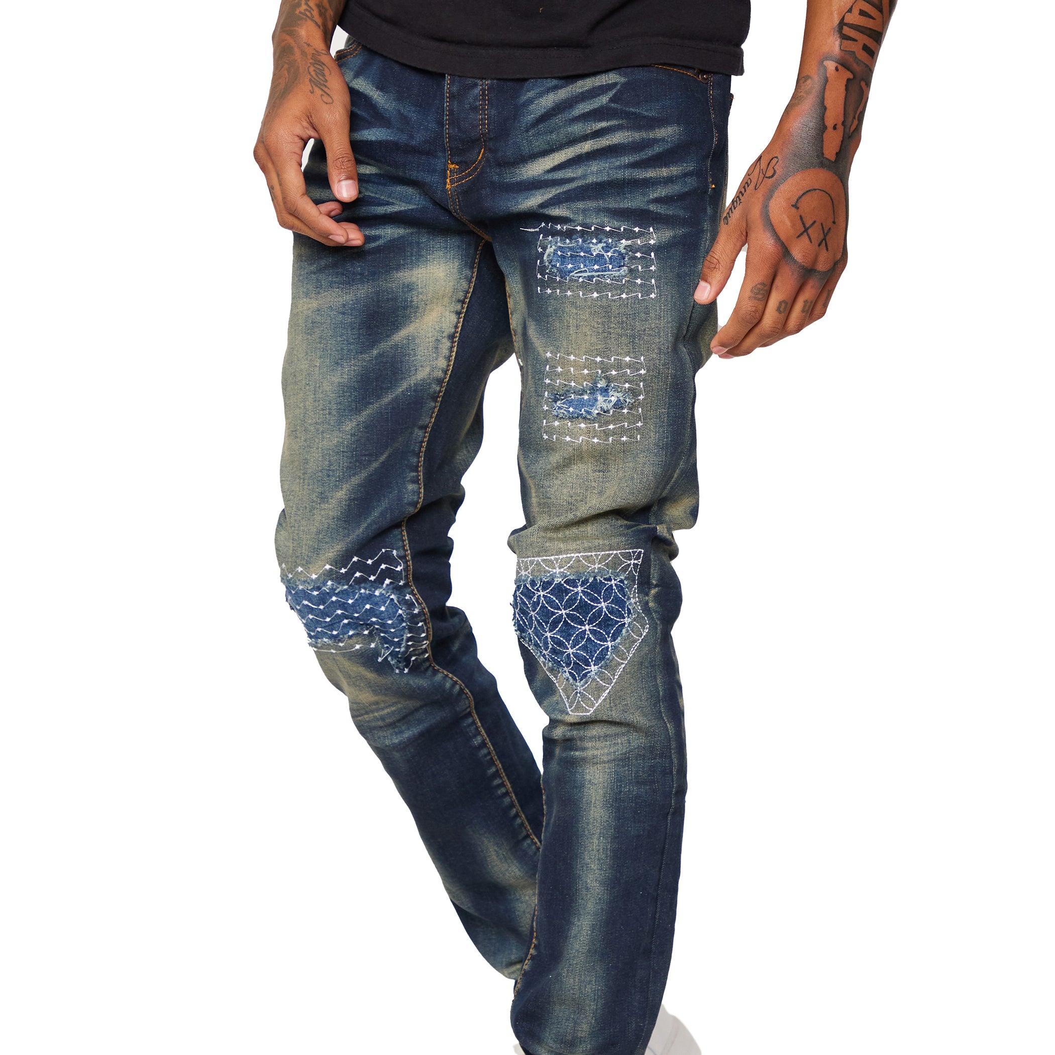 VALABASAS JEANS “7TH AVE” BLU SPORCO – Valabasas Denim