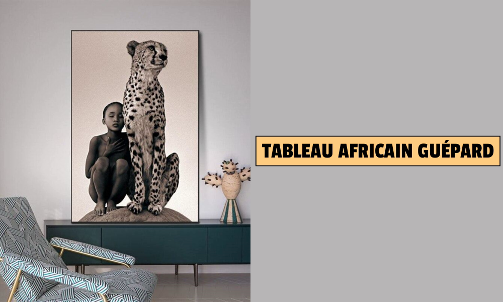 Pintura africana niño y guepardo