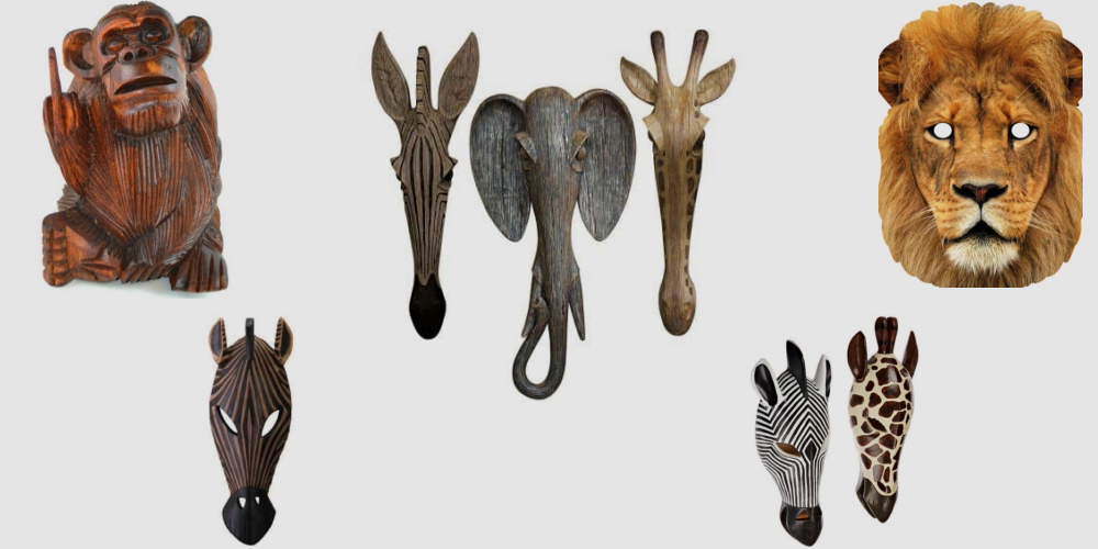 Máscaras de animais = decoração de safari africano