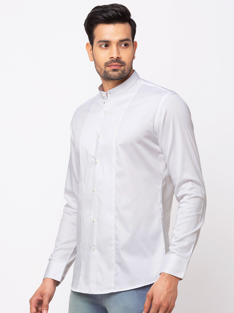 White Formal Shirt with Mandarin Collar – Mode De Base Italie