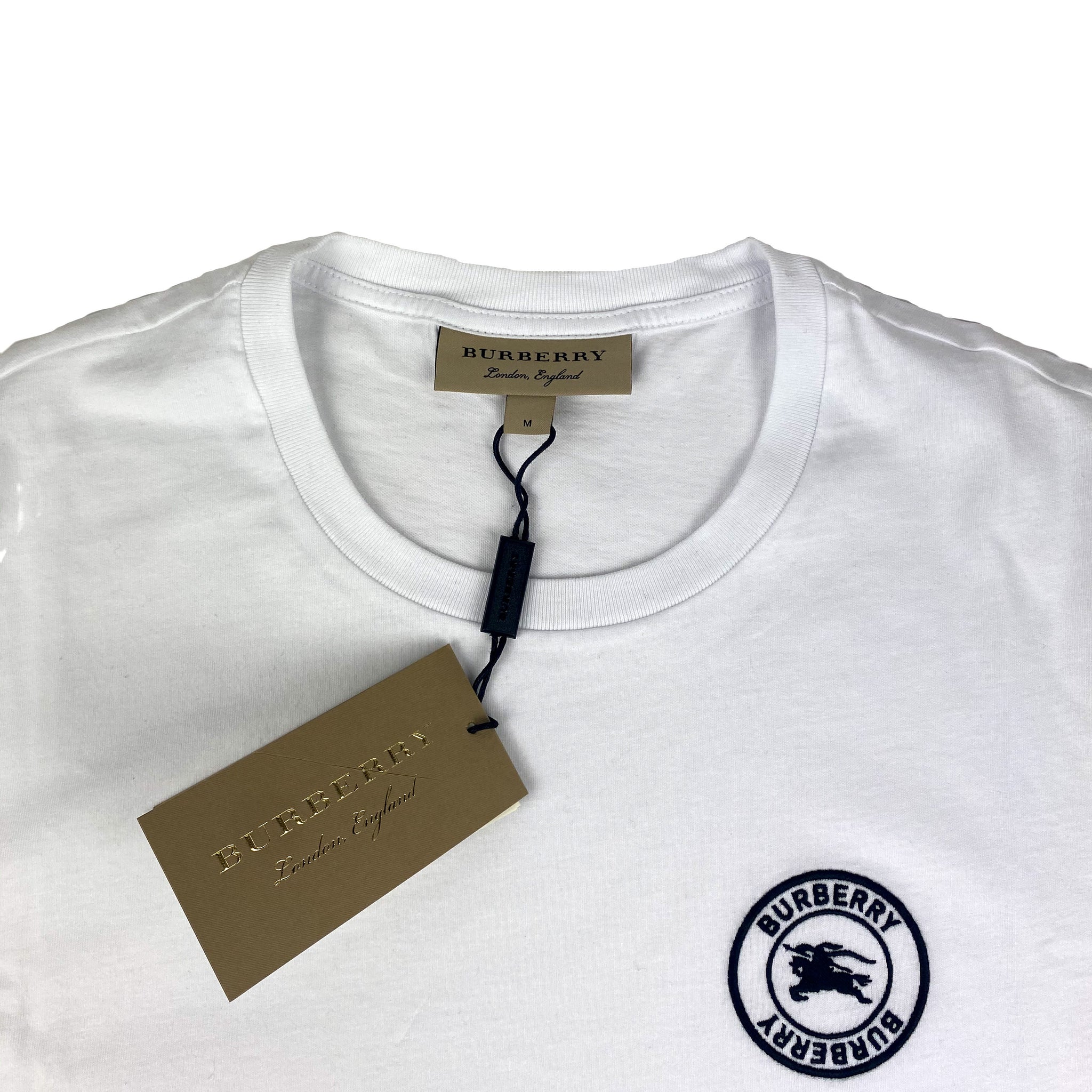 Burberry White T Shirt Round Embroidered Logo – Skint fashion ltd