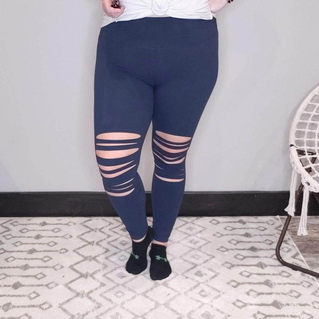 Tie Dyed Shredded Knee Laser-Cut Leggings – Urban Chic Boutique - NE