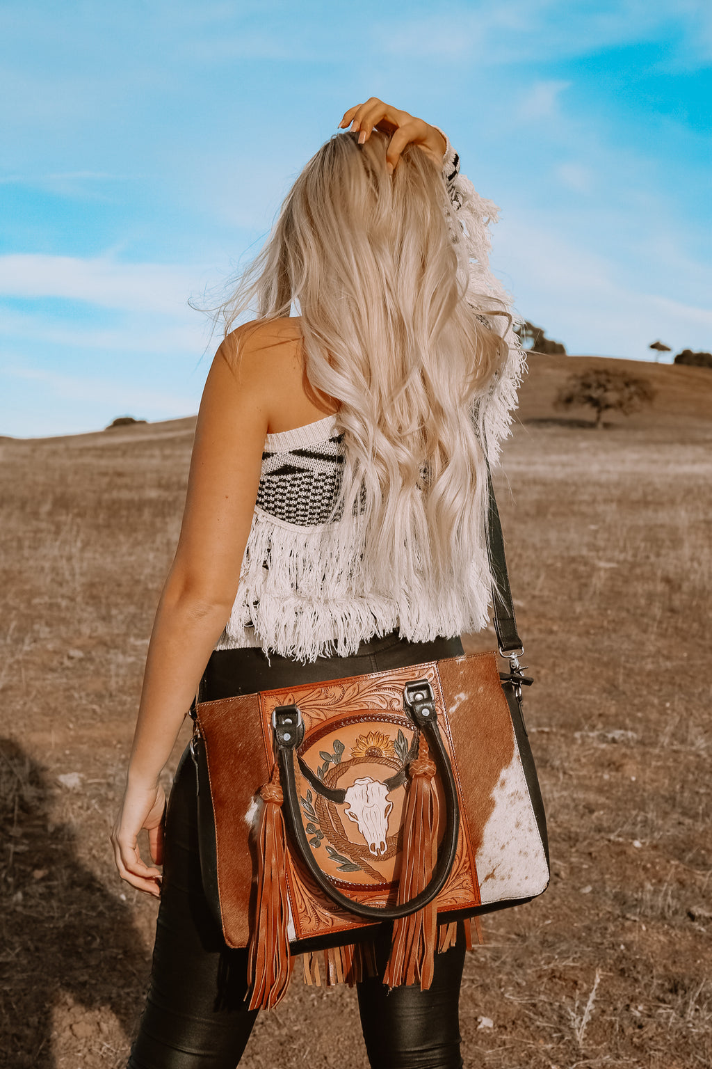 MUSTANG- LEATHER & COW HIDE PURSE WITH FRINGE – Florida Cracker Style