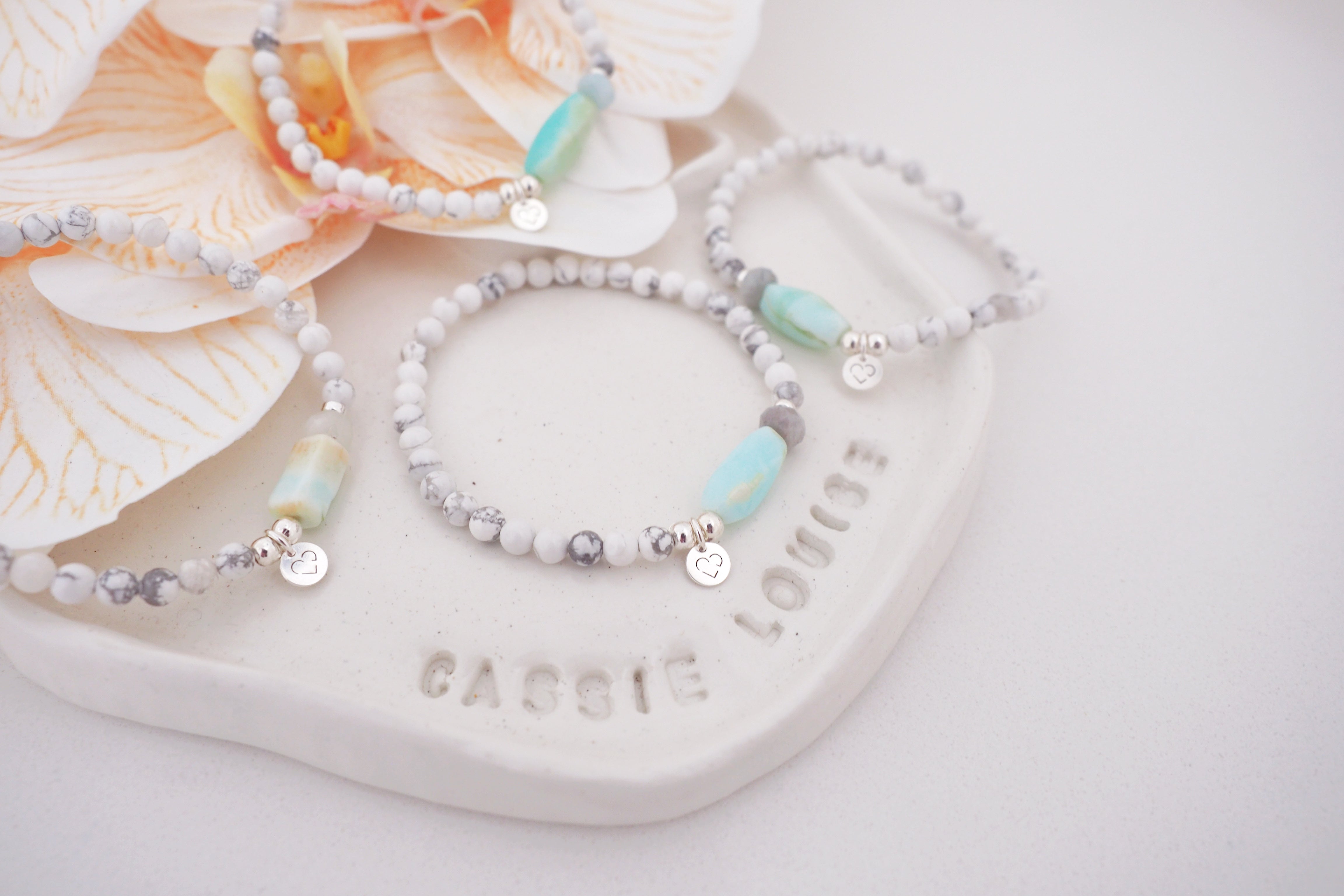 pacifica howlite aquamarine peruvian opal crystal bracelets