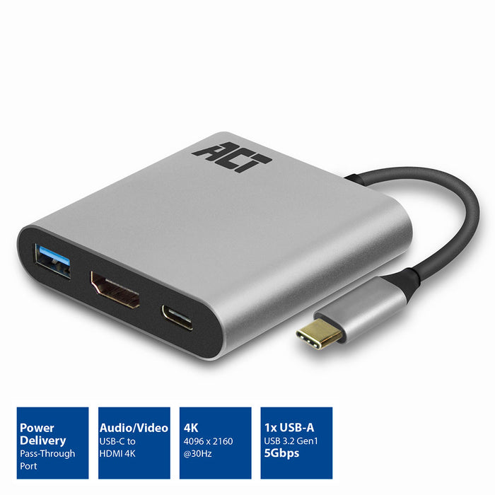 USB-C to HDMI adapter 4K, USB hub, PD pass through — Arduino Online Shop