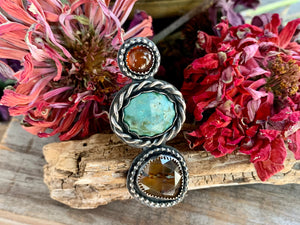 Sterling Silver Hubei Carnelian Montana Agate Adjustable Ring # X - Bella Desiderata