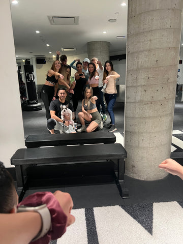 Elaine's friends and Vince with his dog Bacon, at the Rumble boxing studio in Yaletown for Livelite's night.