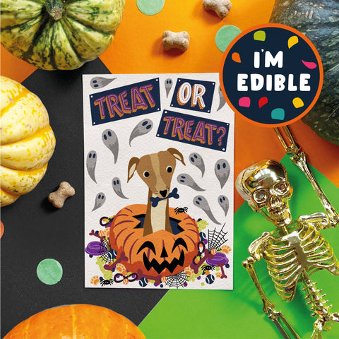 Halloween treat for dogs - treat or treat edible card by Scoff Paper