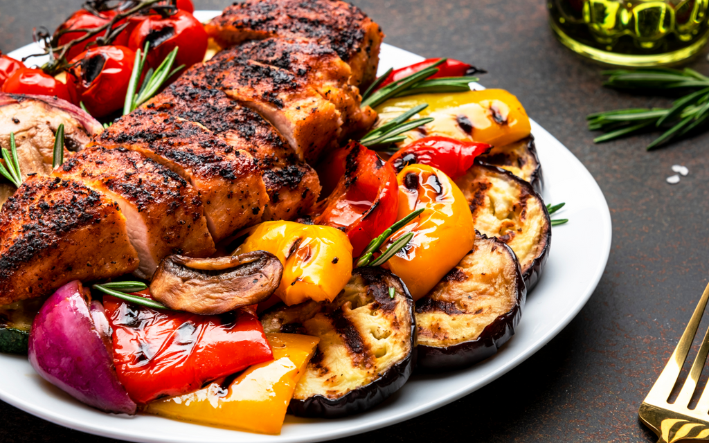 Grilled chicken and roast vegetables