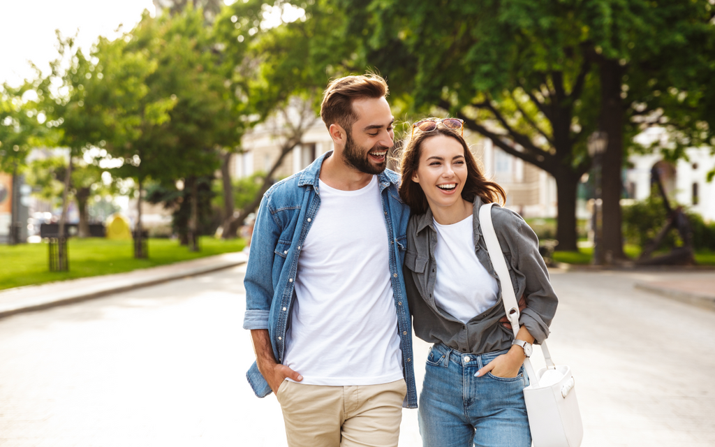 Happy people walking