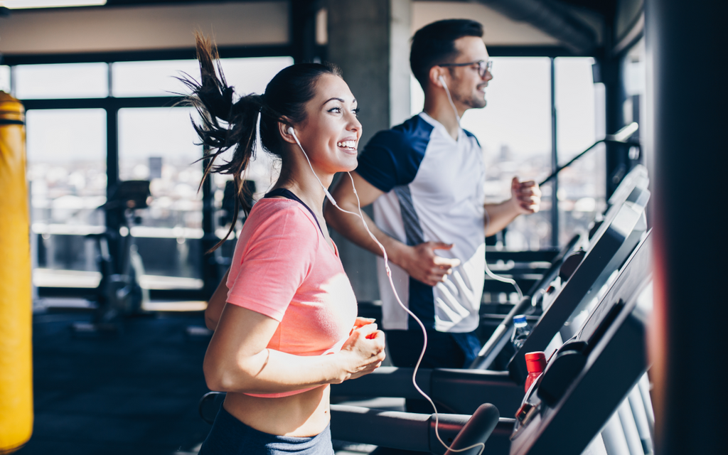 Man and woman running