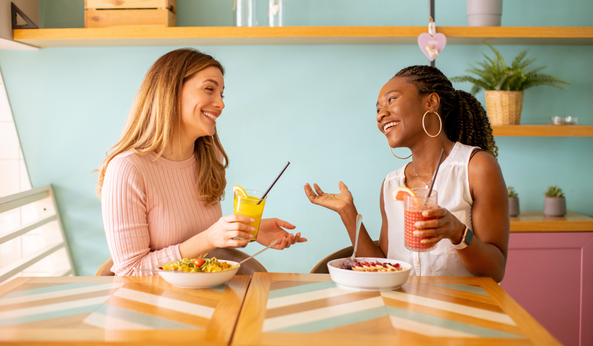 happy healthy women talking