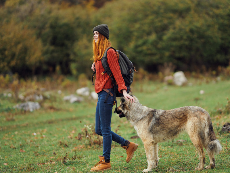 woman walking with dog