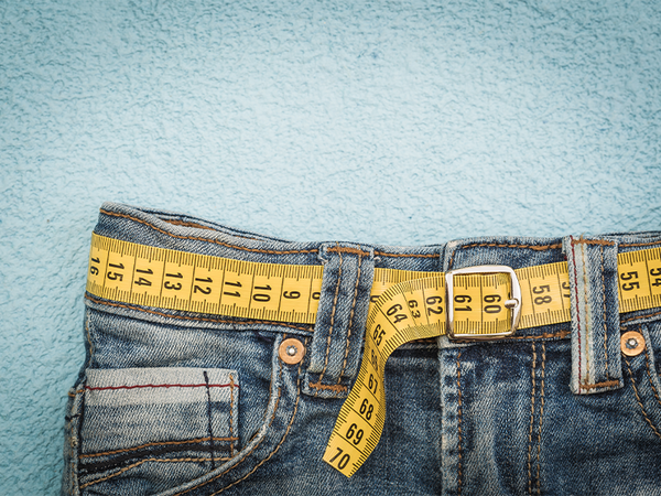 Jeans with a tape measure for a belt