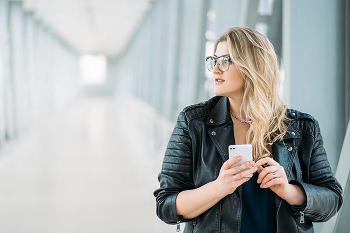 Slim woman on phone