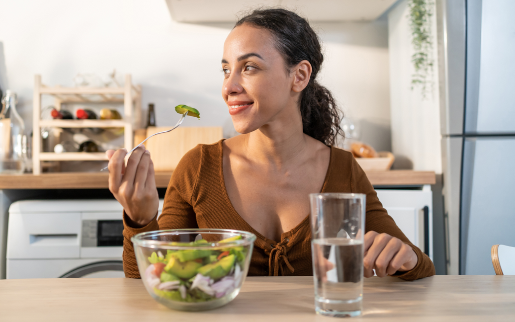 Vegetarian eating a meal