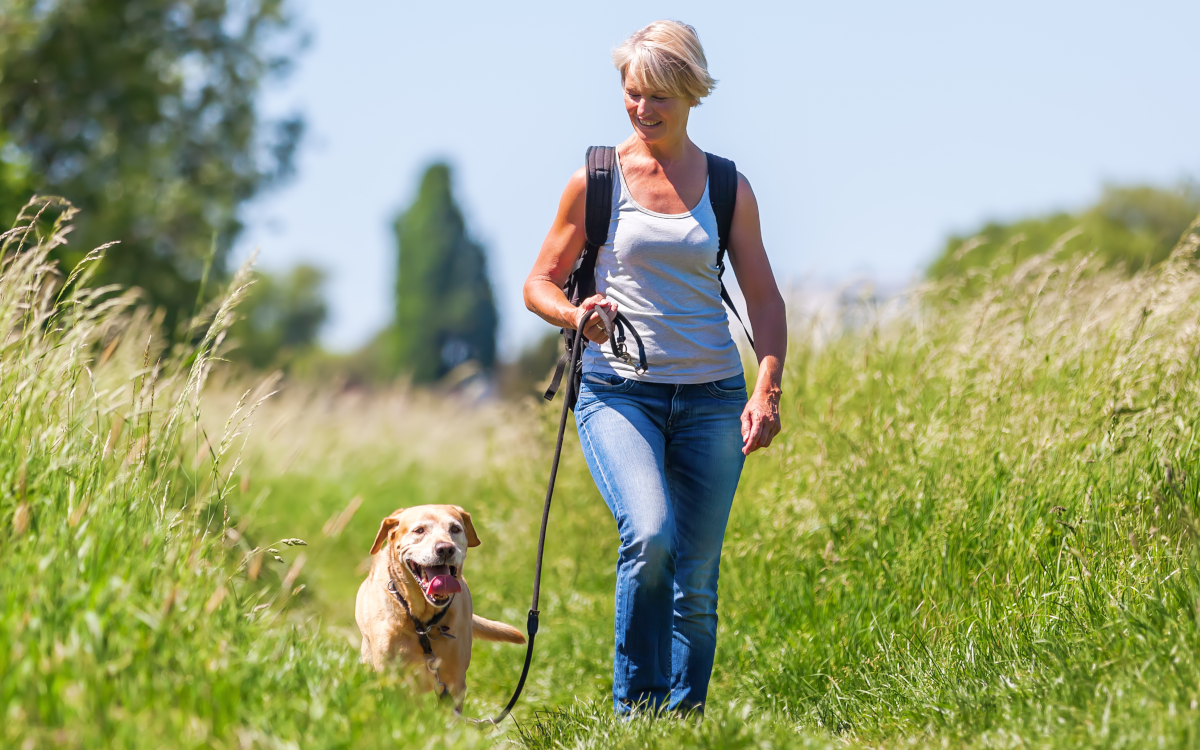 Woman walking her dog