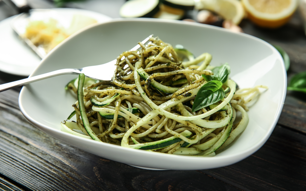 Zucchini noodles and pesto