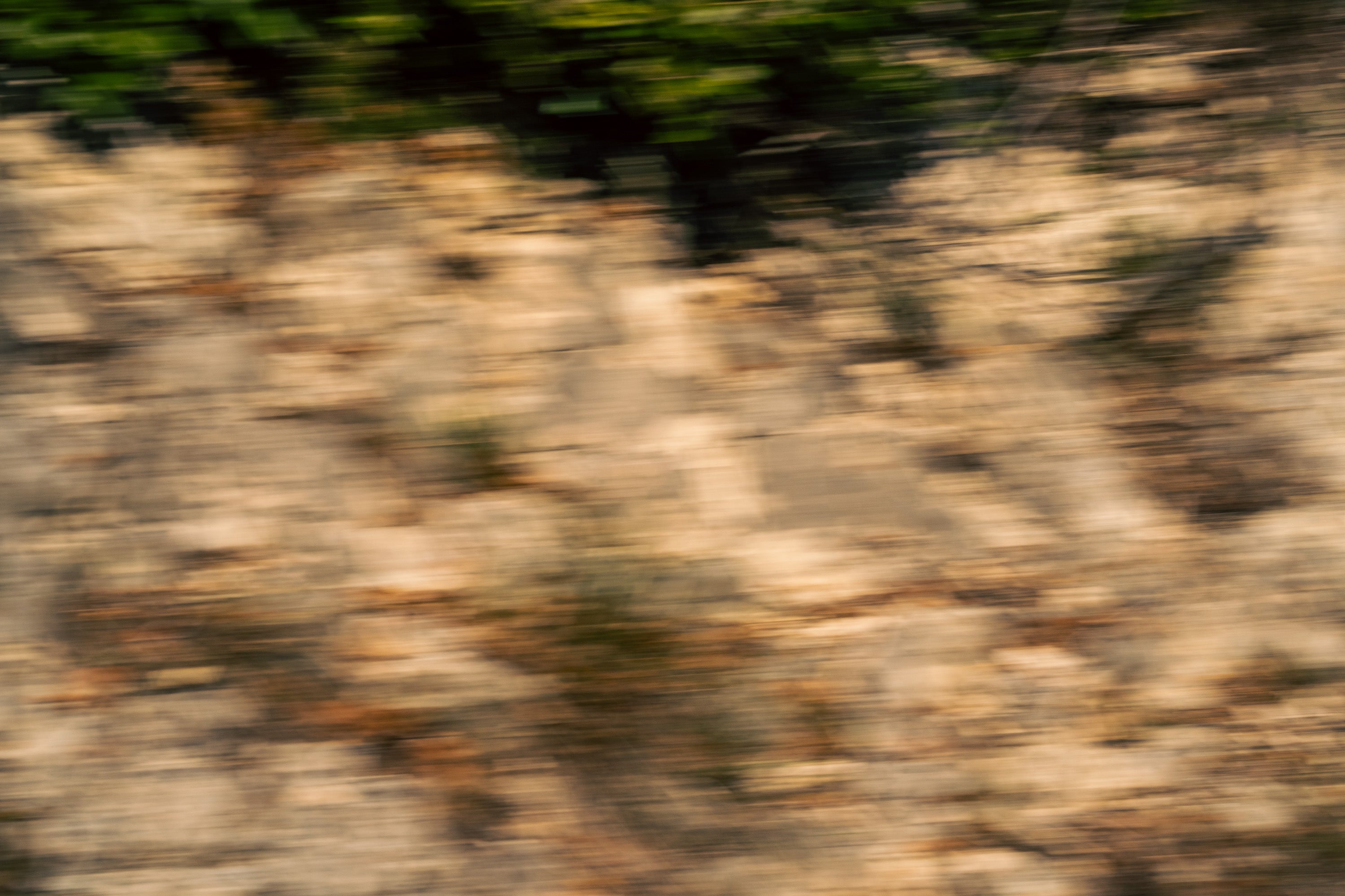 A photo blur of the geology along Gorge de la Nesque in France.