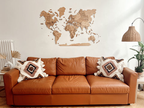 3D Wooden World Map in Light color in Living Room