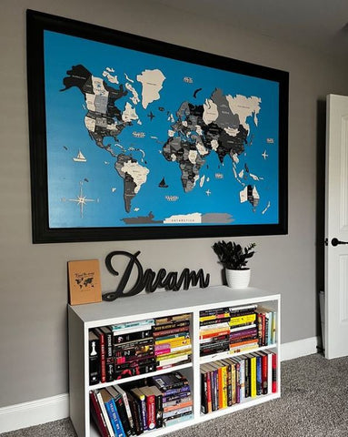 Mapa del mundo de madera 3D como arte de pared de decoración de alquiler