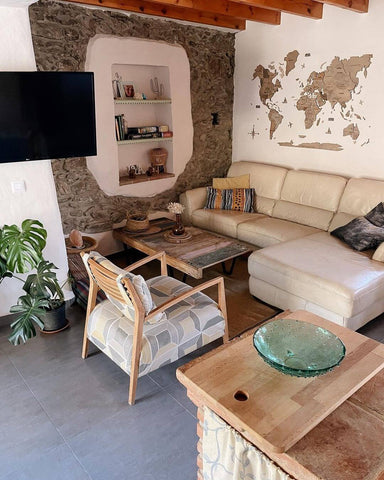Mapa del mundo de madera Decoración de pared única Sala de estar