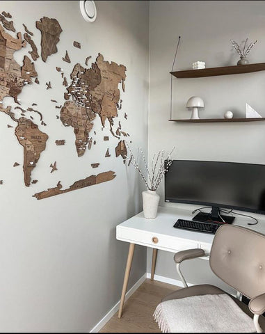 Mapa del mundo de madera Mapa de madera Arte de la pared Decoración del hogar