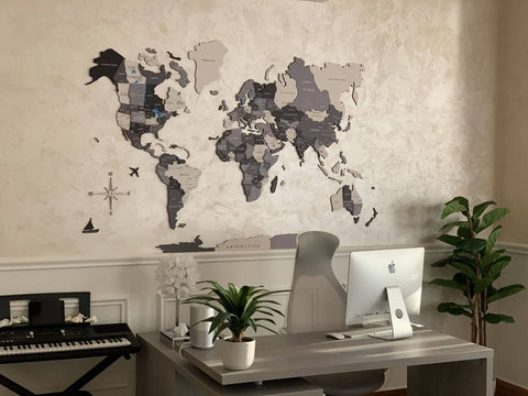 Wooden World Map Gray Wall Art Nordik