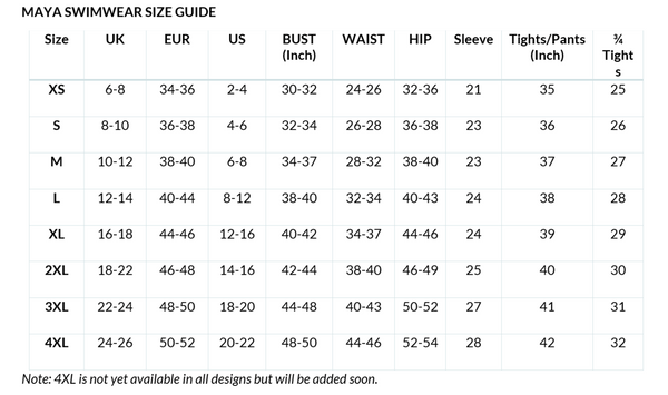 Maya Swimwear Size Guide – MAYA SWIMWEAR