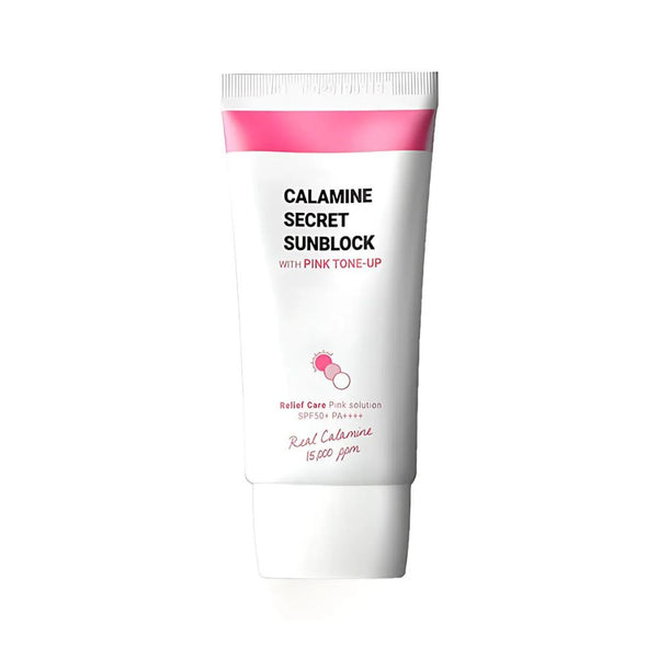 The K-SECRET Calamine Secret Sunblock with Pink Tone-Up 50ml SPF50+ PA++++ is a multi-functional sunscreen that offers high-level sun protection while providing a subtle pink tone-up effect.