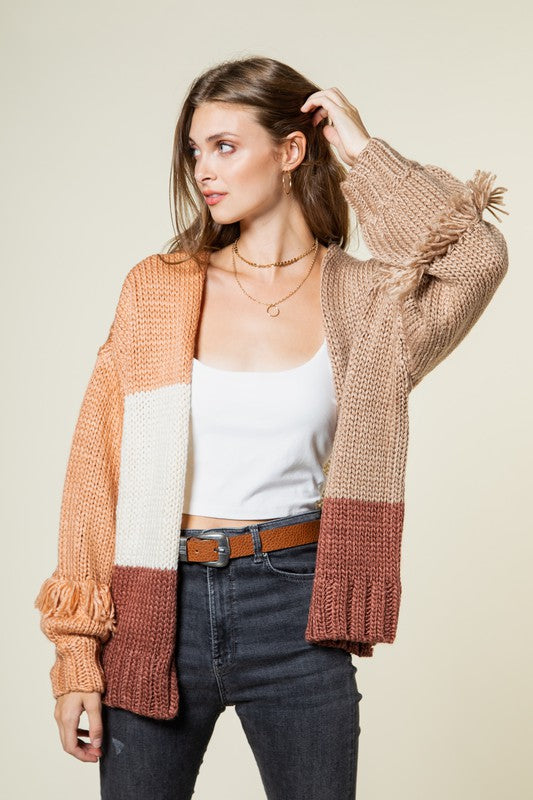 Taupe Color-block sweater cardigan – Heidiliciousshop