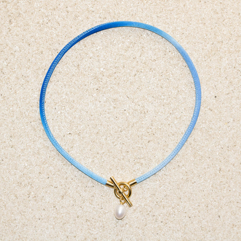Skomer Studio Splash Blue Tie-Dye Pearl Pendant Necklace Silk