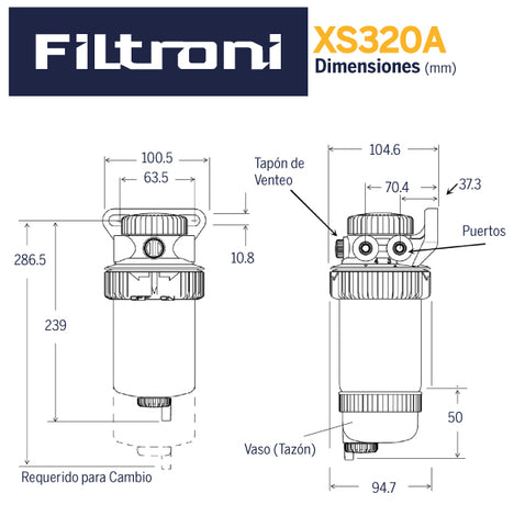 XS90PK FILTRONI Kit Filtro Combustible Separador de Agua 30mic