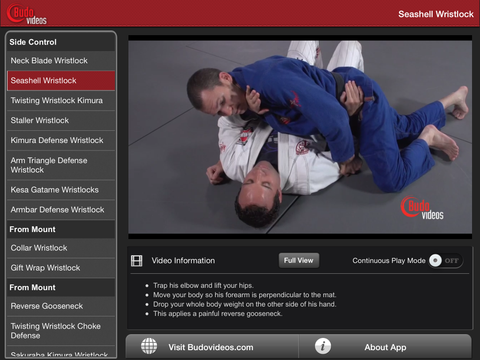 Muñequeras efectivas para BJJ de Budo Jake Vol 2 - imagen del menú horizontal del ipad