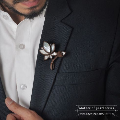 Blooming Lotus Brooch from mother of pearl series - 9 mop inlays-Mens Accessories-Claymango.com