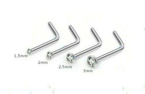 Nose Stud Stainless Steel Clear Gem Nostril Pin Straight L-Shape Bar P –  ARRK ACCESSORIES