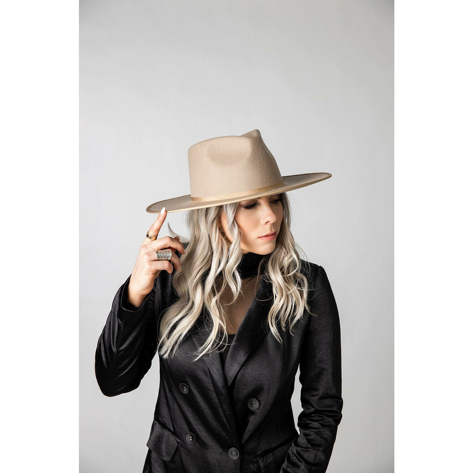 Stiff Brim Rancher hat in Beige | Wide brim rancher hat for women – CEO ...