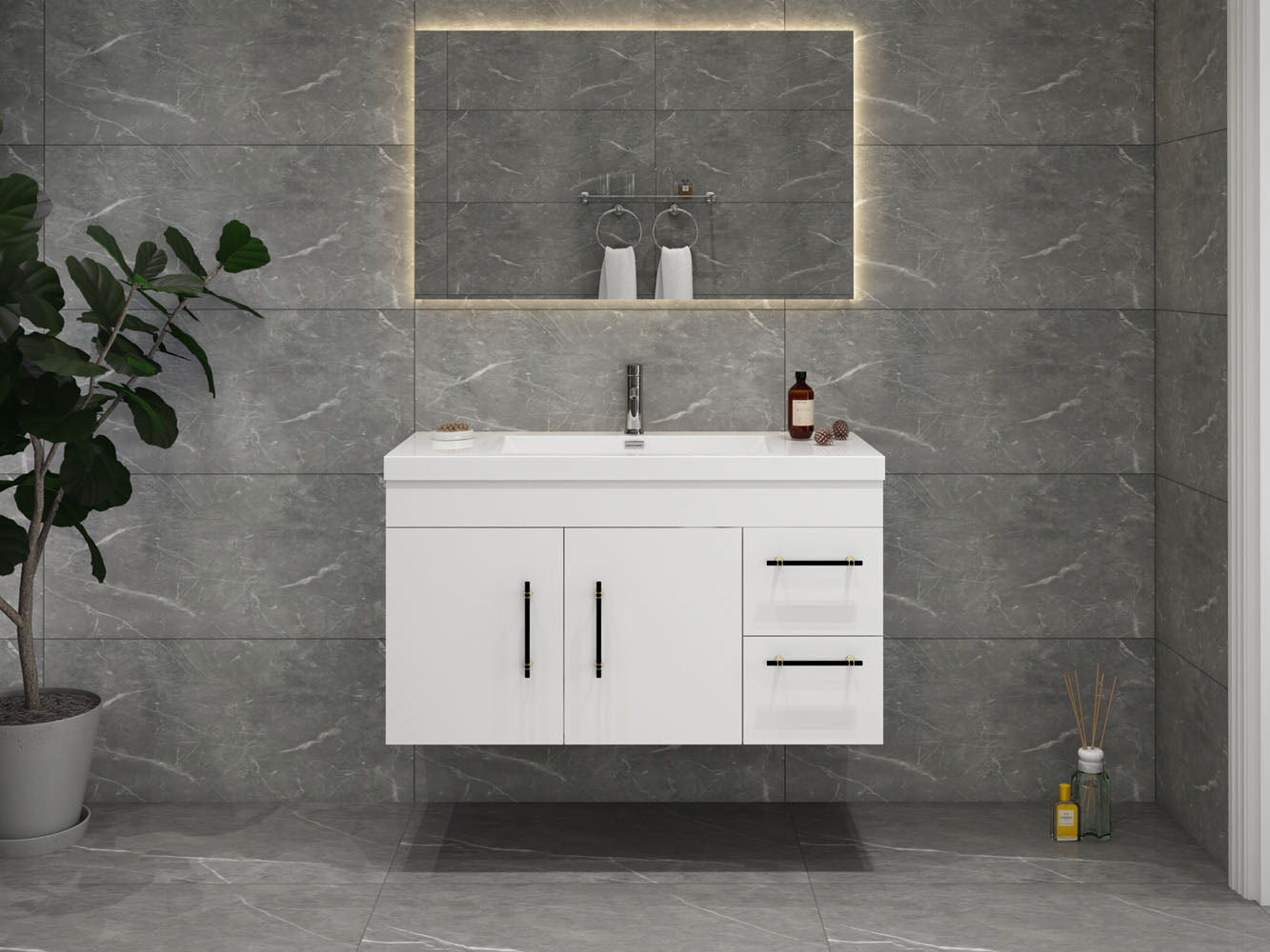 Elsa 42 Inch Wall Mounted Modern Bathroom Vanity With Right Side Drawe Elsa Bath Inc