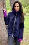 York Furrier Persian Lamb 10 / Purple Purple Dyed Persian Lamb Jacket with Purple Dyed Mink Collar
