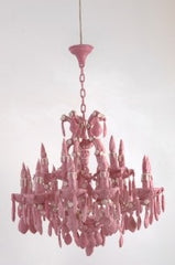 Chandelier made out of pink bubble gum