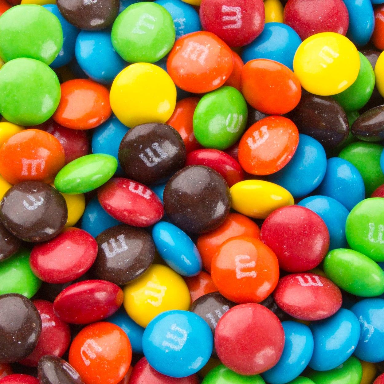 Close-up of a colorful m&m candy in a transparent bag