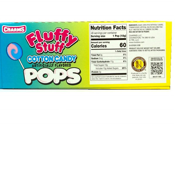 Charms Fluffy Stuff Cotton Candy .625oz pop or 48ct box