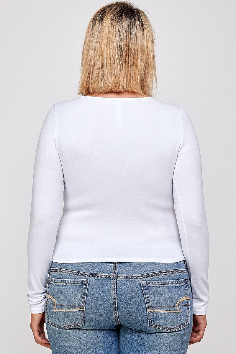 Solid Long Sleeve Cut Out Round Neck Top