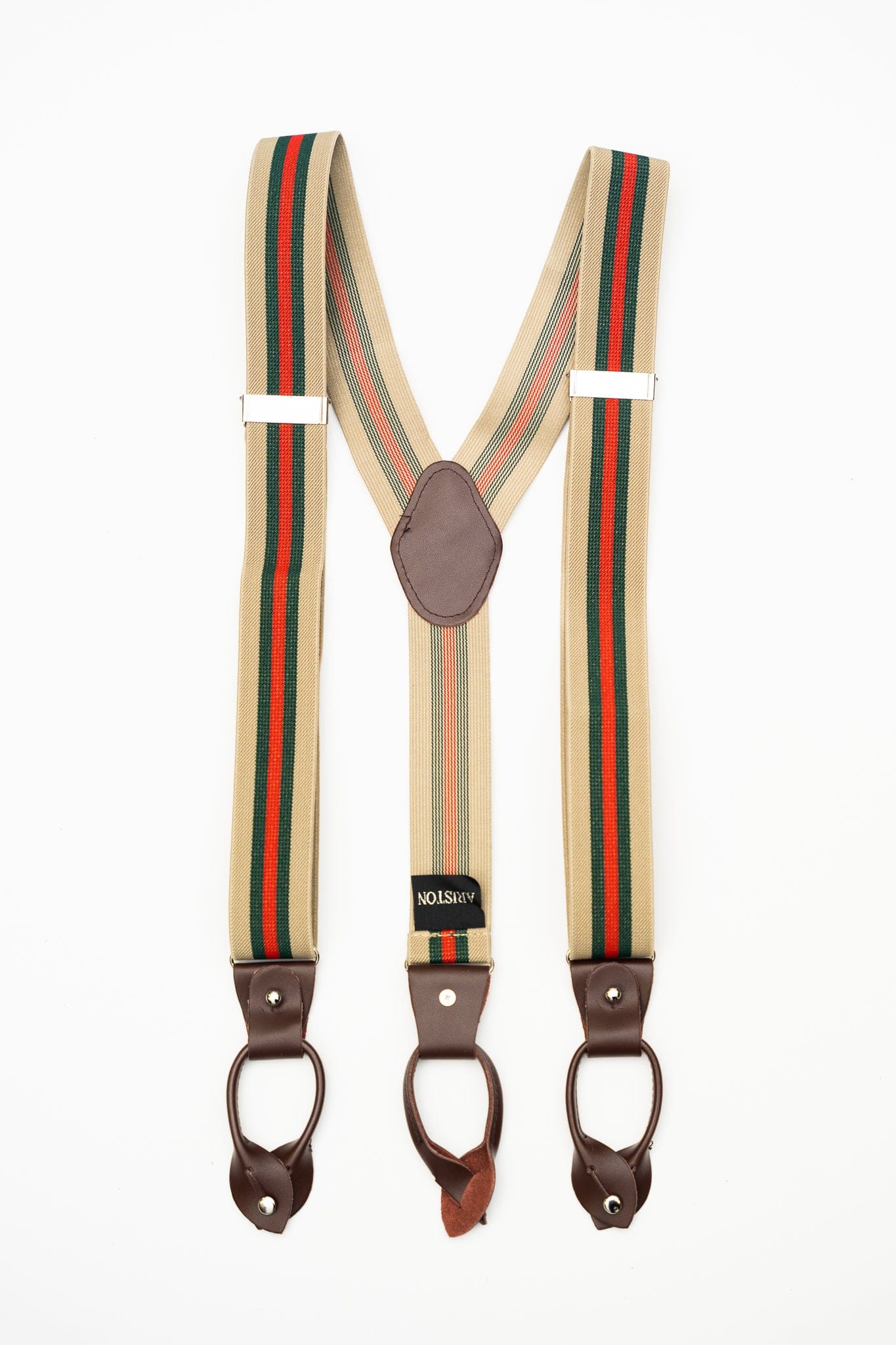 Brooks Brothers Maroon/Gold Stripe Leather Adjustable Braces Suspenders
